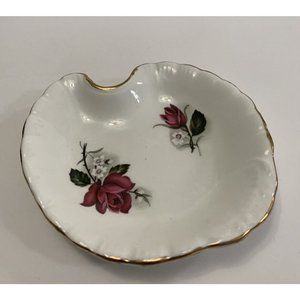 Royal Dover China Bone China England Vintage Trinket Dish Two Roses Gold Trim